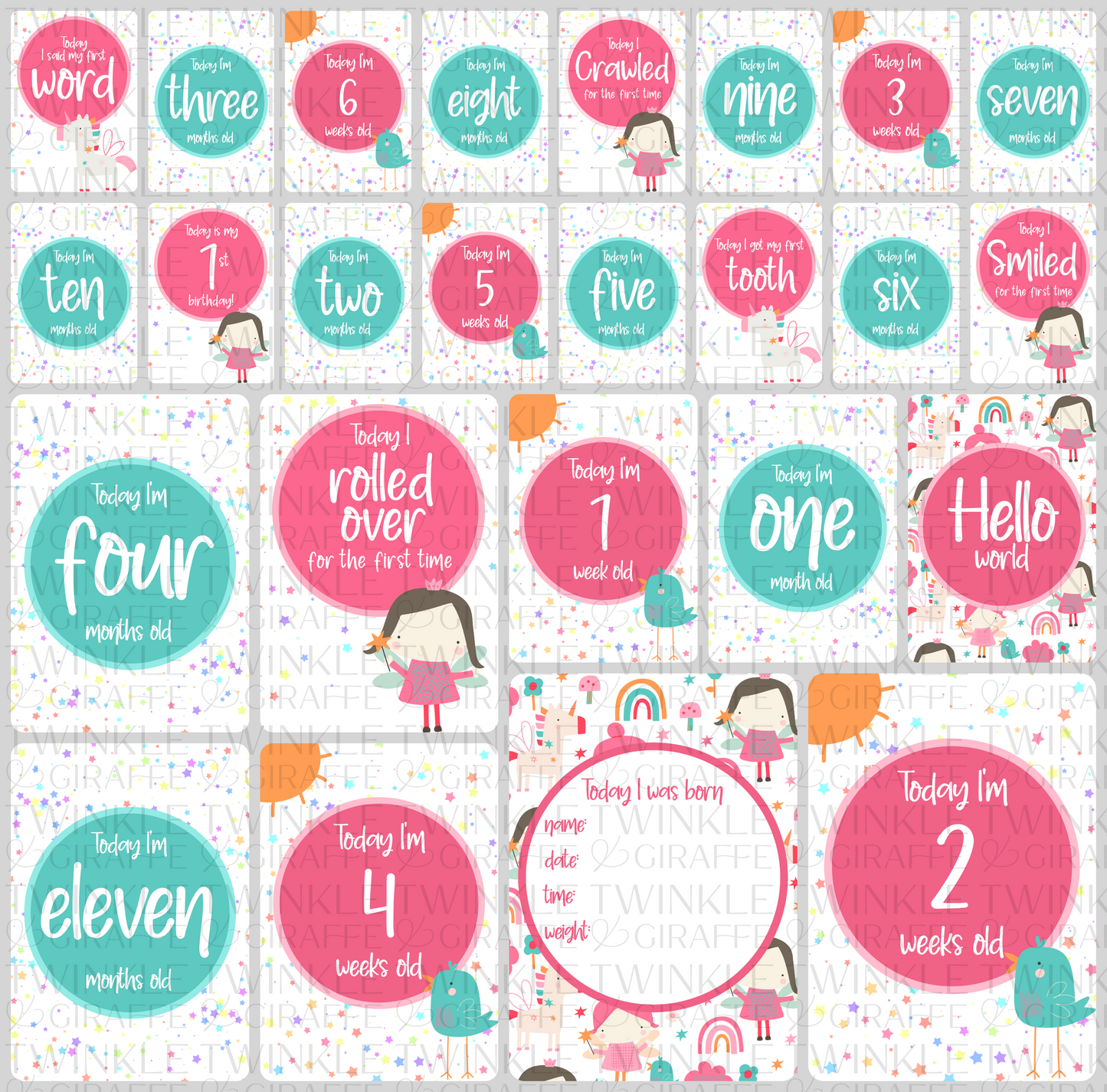 Fairies and Unicorns Baby Milestone Cards - Set of 25-3