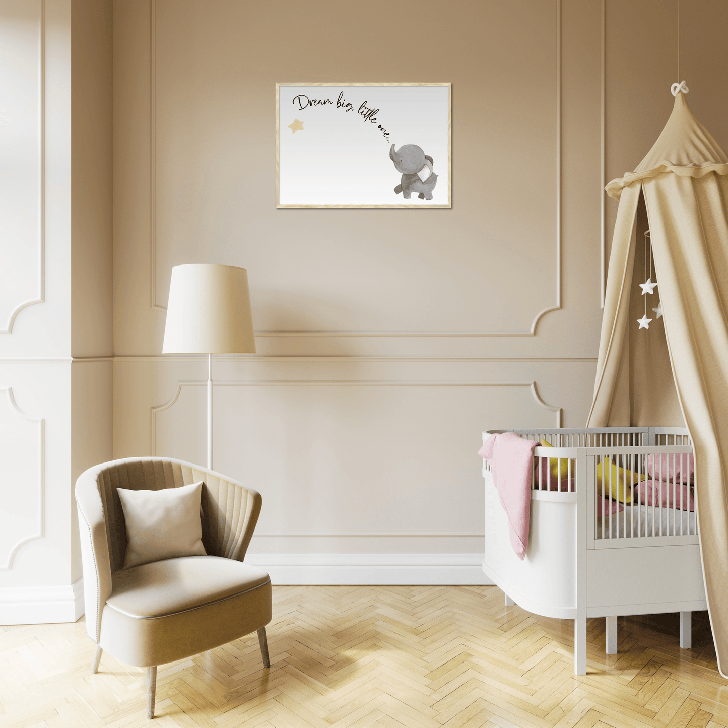 Dream Big, Little One Cute Elephant Wooden Framed Poster-3