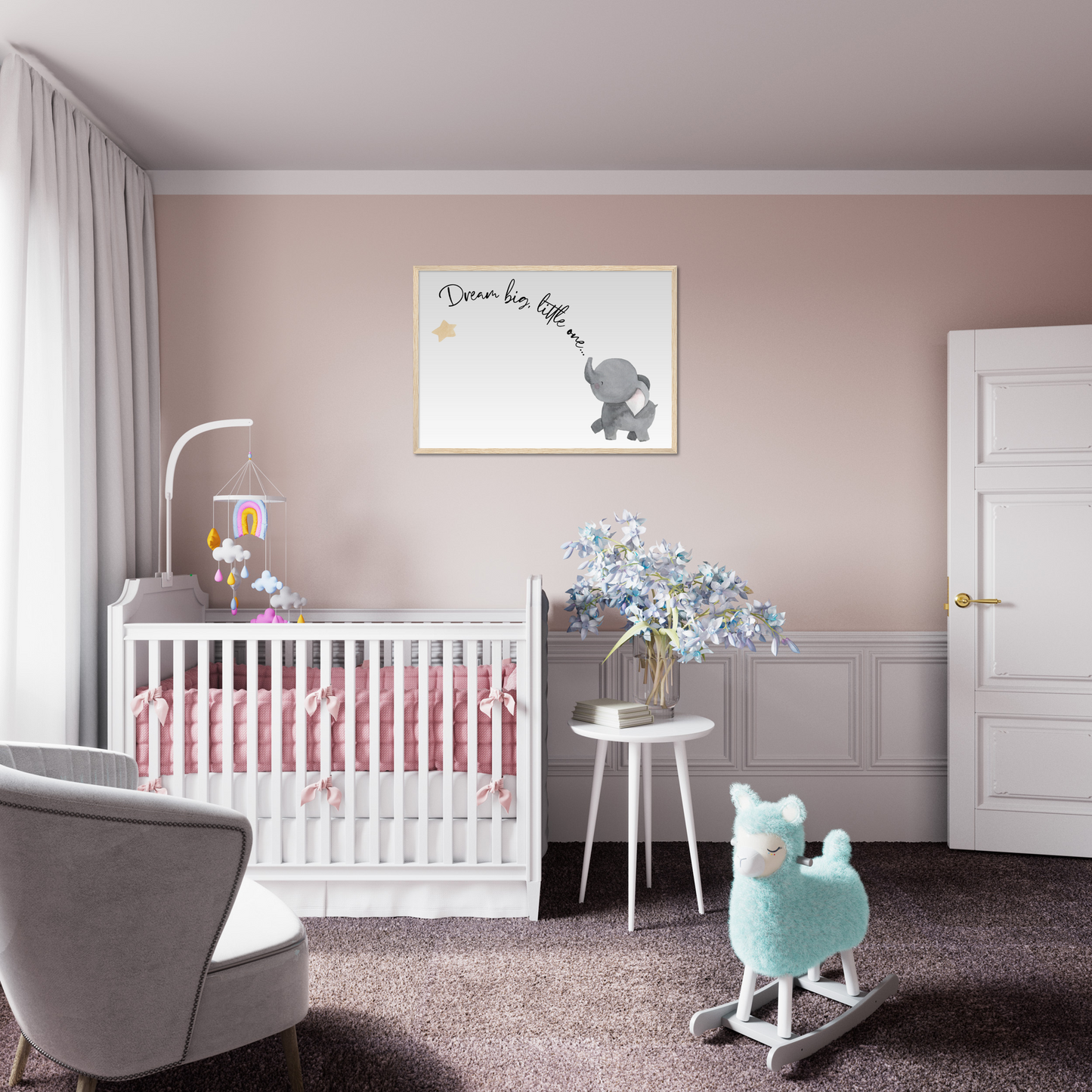 Dream Big, Little One Cute Elephant Wooden Framed Poster-1