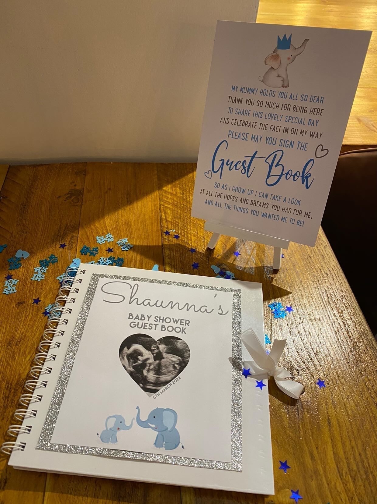 Personalised Baby Boy Blue Elephant Baby Shower Sign Guest Book Decor Print-0