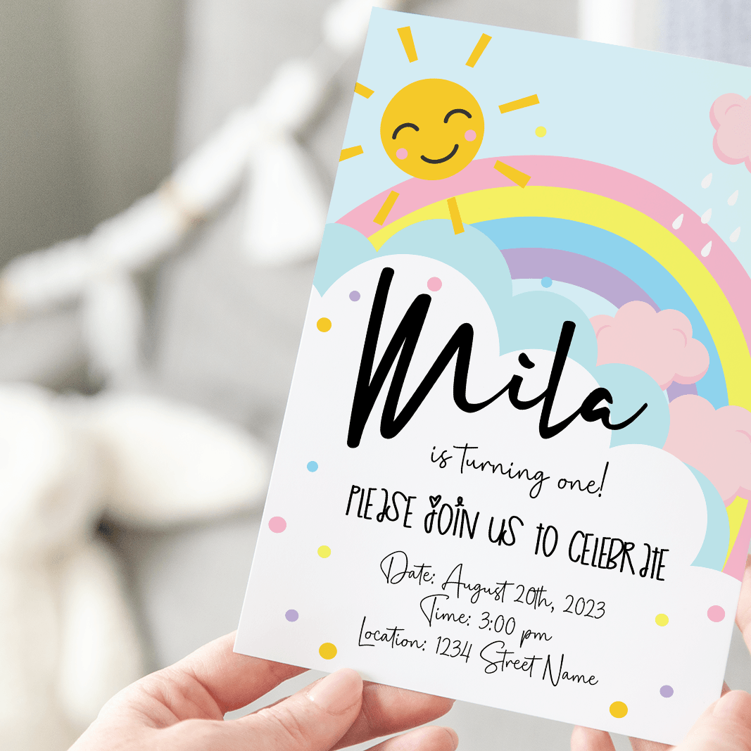 Rainbow Birthday Invitation, Birthday Party Invite, Editable Printable Invite-0