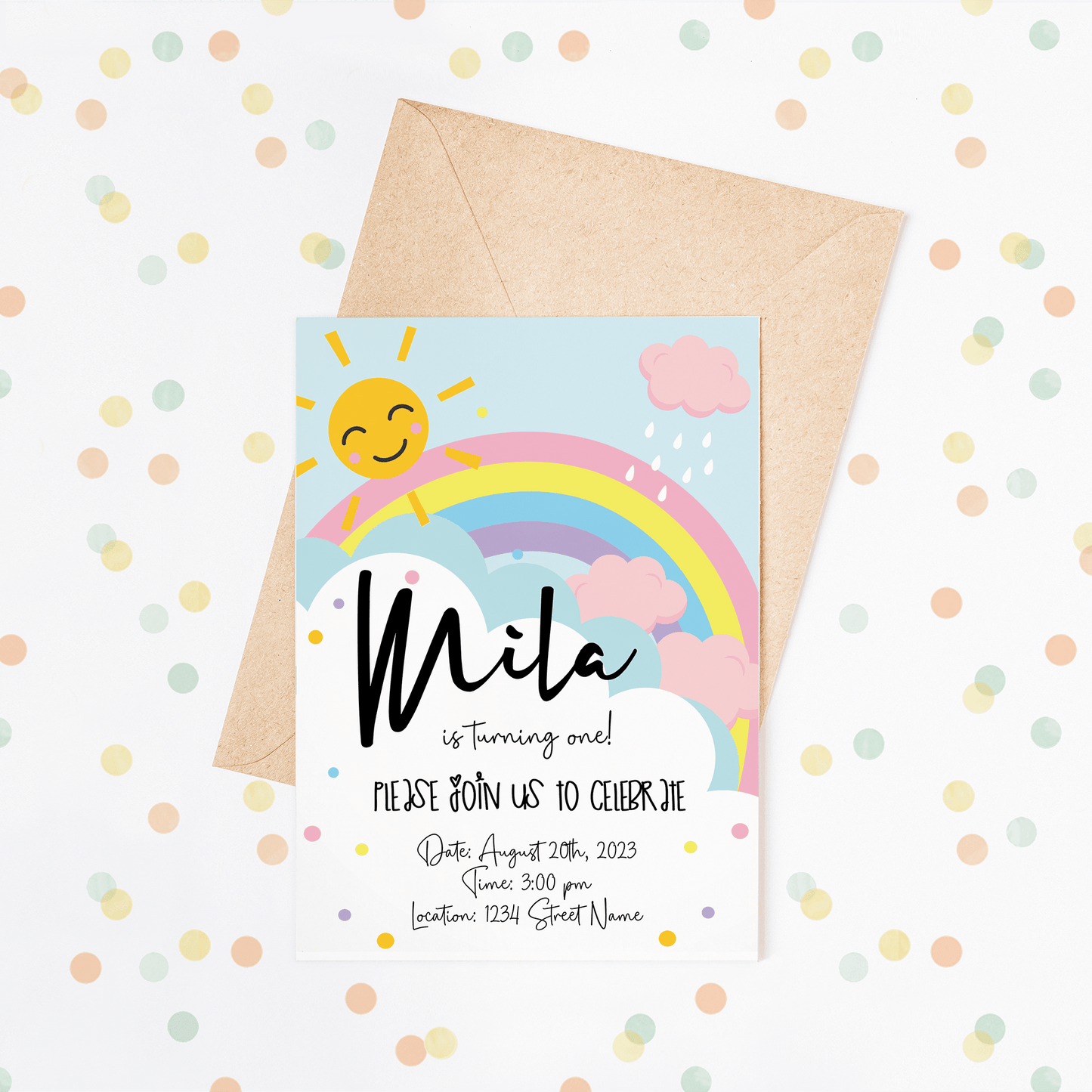 Rainbow Birthday Invitation, Birthday Party Invite, Editable Printable Invite-1