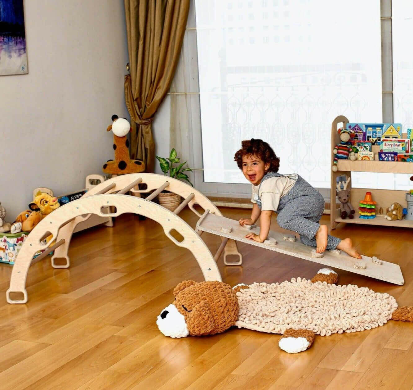 Wooden Climbing Arch Rocker with Ramps-0