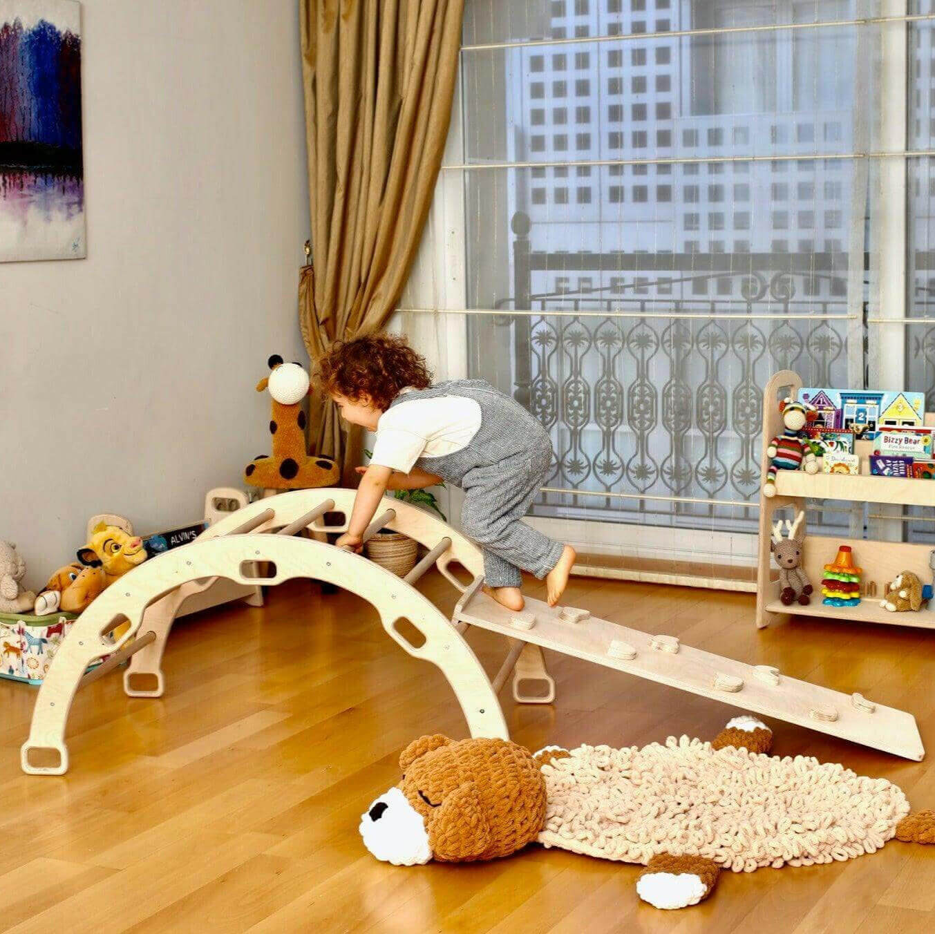 Wooden Climbing Arch Rocker with Ramps-4