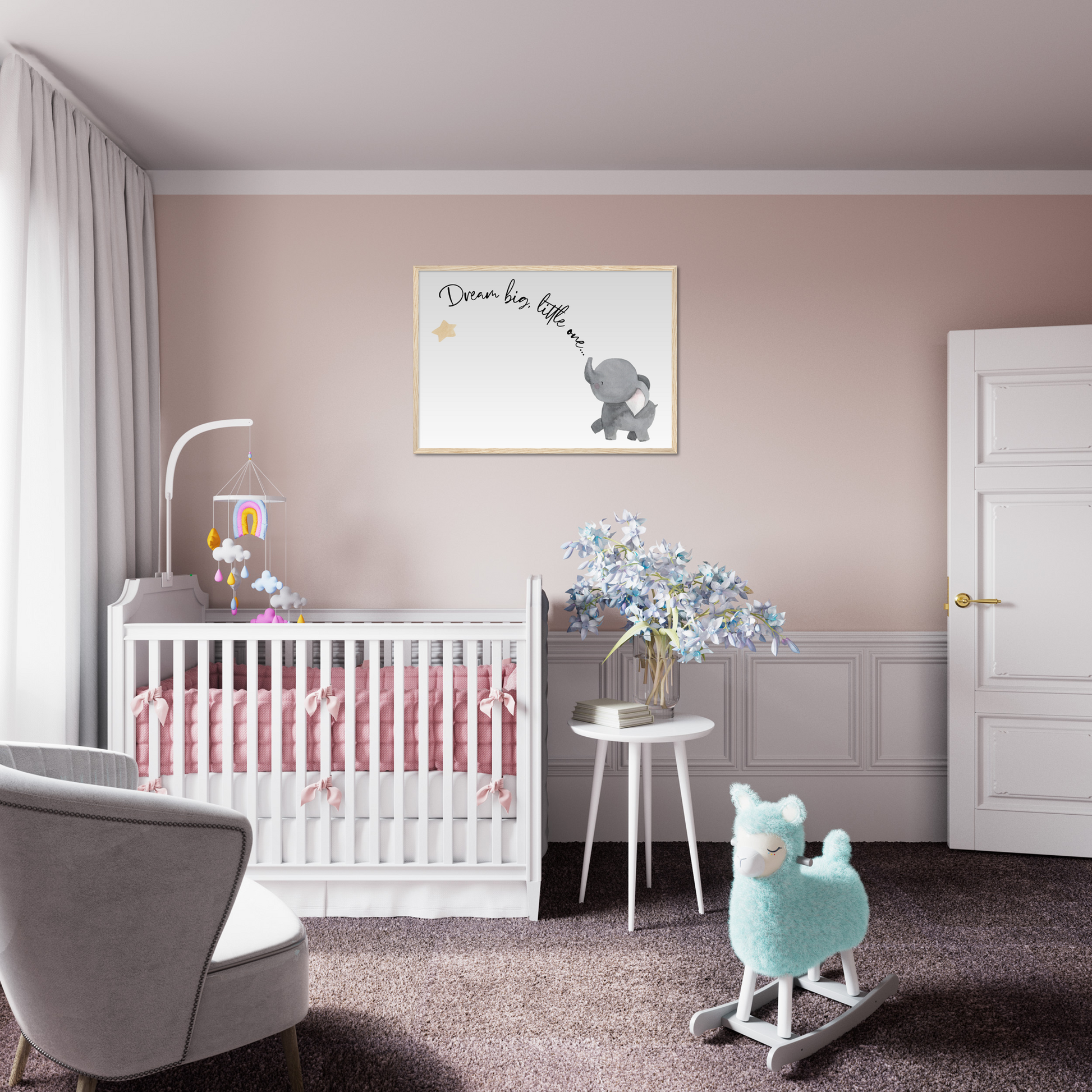 Dream Big, Little One Cute Elephant Wooden Framed Poster-1