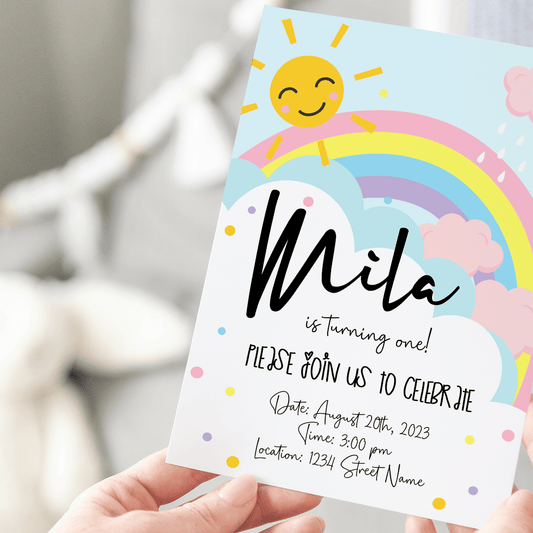 Rainbow Birthday Invitation, Birthday Party Invite, Editable Printable Invite-0